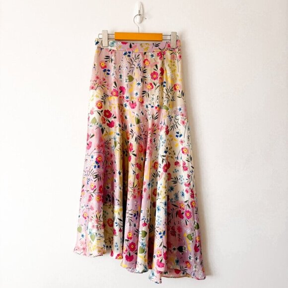 Zara Floral Satin Effect Asymmetric Midi Skirt Size XS - Picture 8 of 10